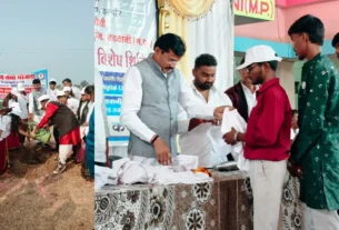 NSS शिविर के छठे दिन विद्यार्थियों ने पारंपरिक वेशभूषा में अतिथियों का किया स्वागत,जनप्रतिनिधियों ने टीशर्ट का किया वितरण